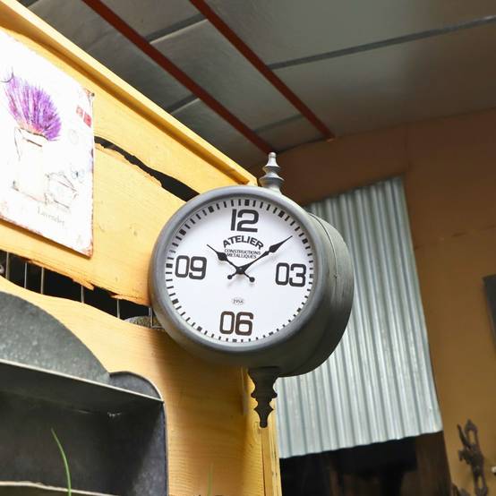 ~ Horloge murale décorative gare double face vintage métal gris 57 cm Chemin de campagne - Imagen 2