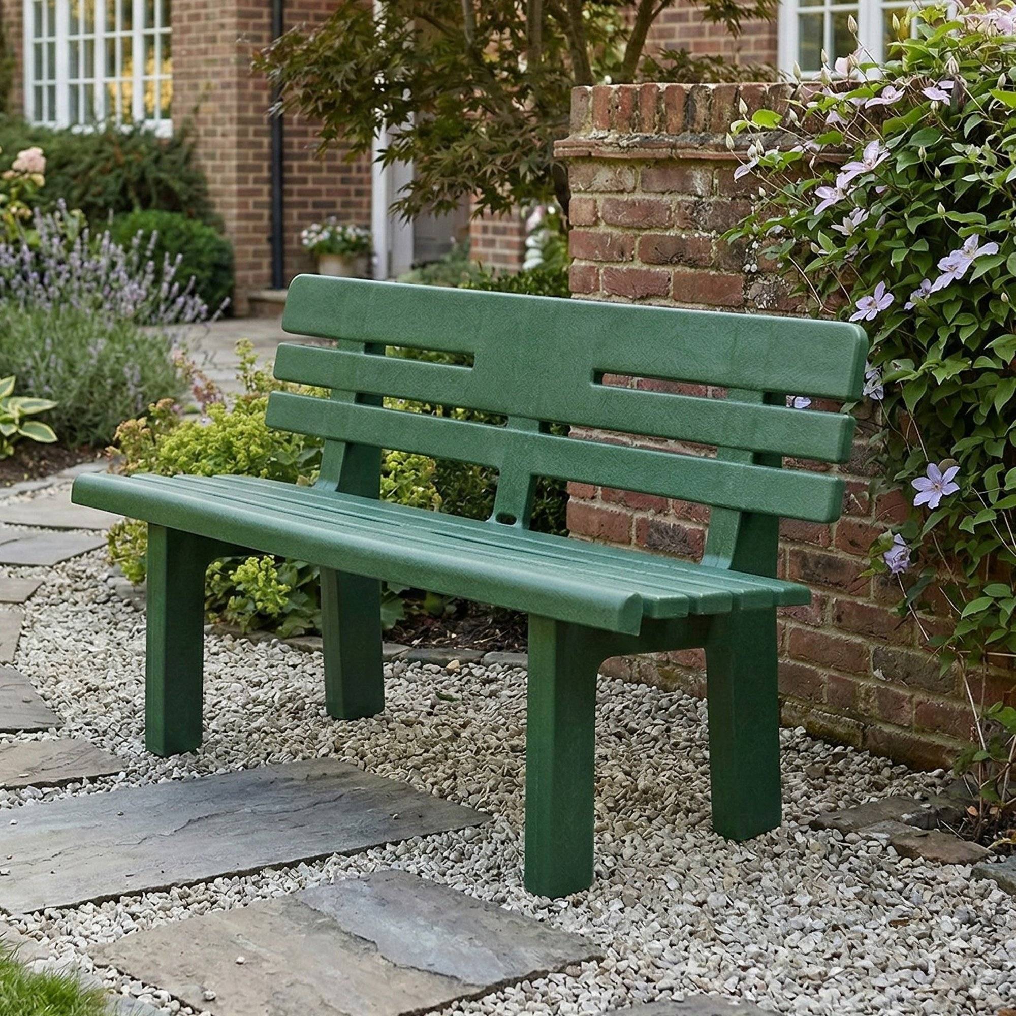 Dmora - Banc d'extérieur Marinella, Banc de jardin Monobloc, Banc d'extérieur, 100% Made in Italy, 110x52h71 cm, Vert - Dmora - Imagen 2
