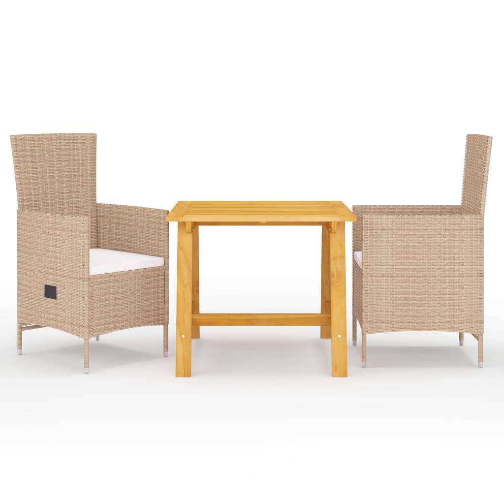 Salon de Jardin 2 Personnes Inclinable Bois et Résine Tressée Beige – ComfortXL Outdoor Living - Image 1