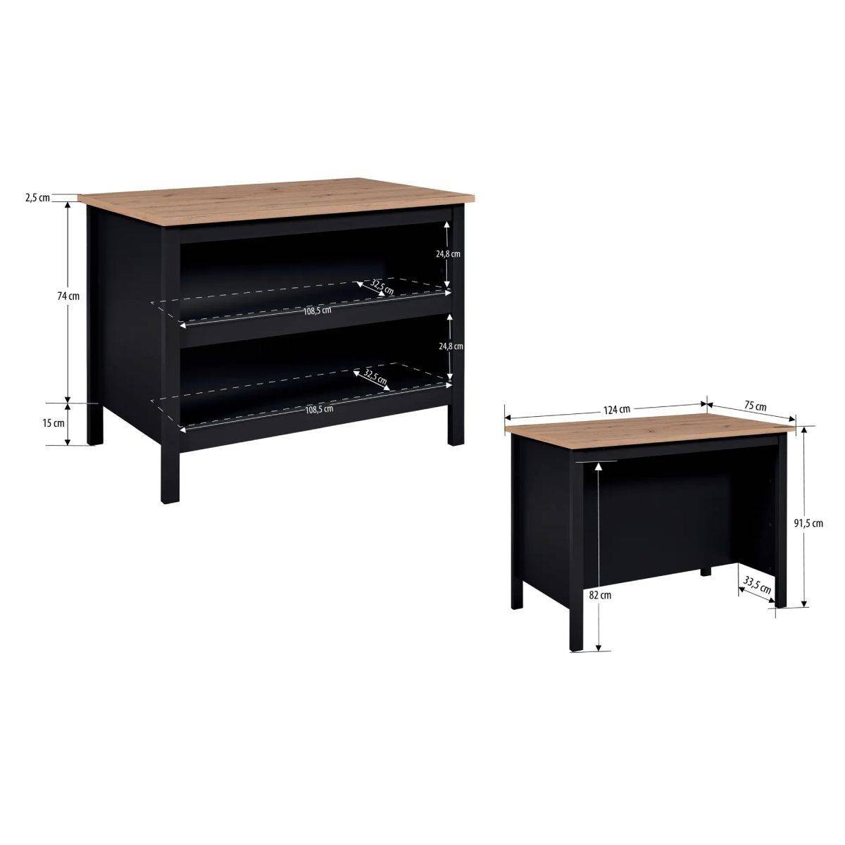 Ilot de Cuisine "Melina" 124cm Noir & Chêne - Image 4