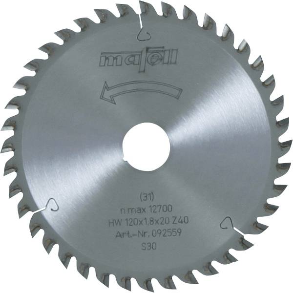Lame de scie au carbure MAFELL 40 dents denture plate trapèze 120x1.2 / 1.8x20 mm - 092559