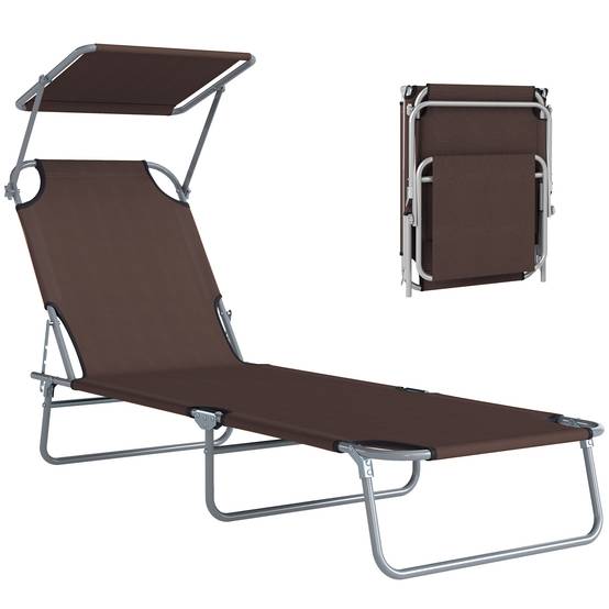 Transat Bain de Soleil Pliable Dossier Inclinable Multi-positions et Pare-Soleil réglable 187x58x36cm marron - Image 1