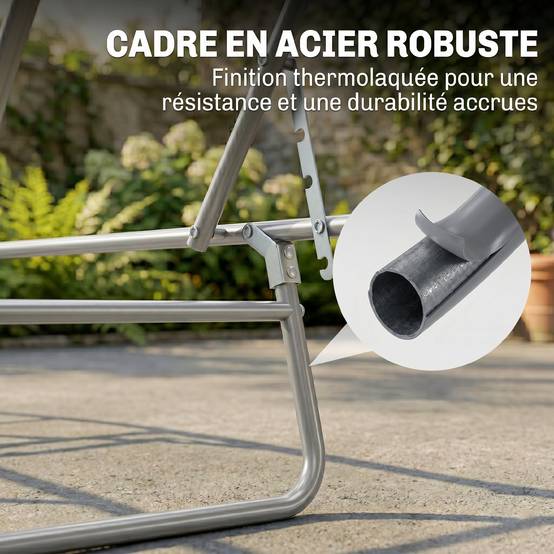 Transat Bain de Soleil Pliable Dossier Inclinable Multi-positions et Pare-Soleil réglable 187x58x36cm marron - Image 10