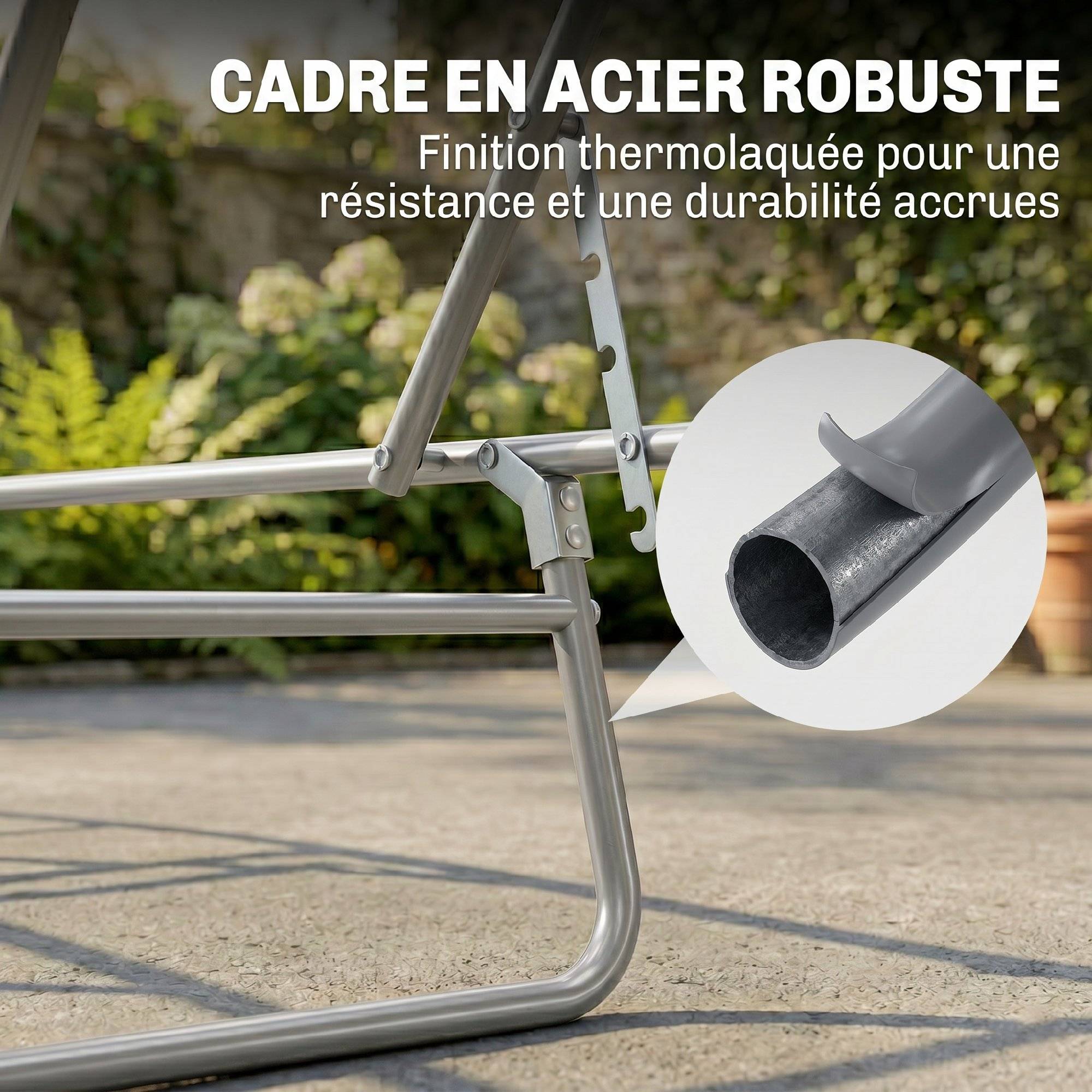 Transat Bain de Soleil Pliable Dossier Inclinable Multi-positions et Pare-Soleil réglable 187x58x36cm marron - Image 10