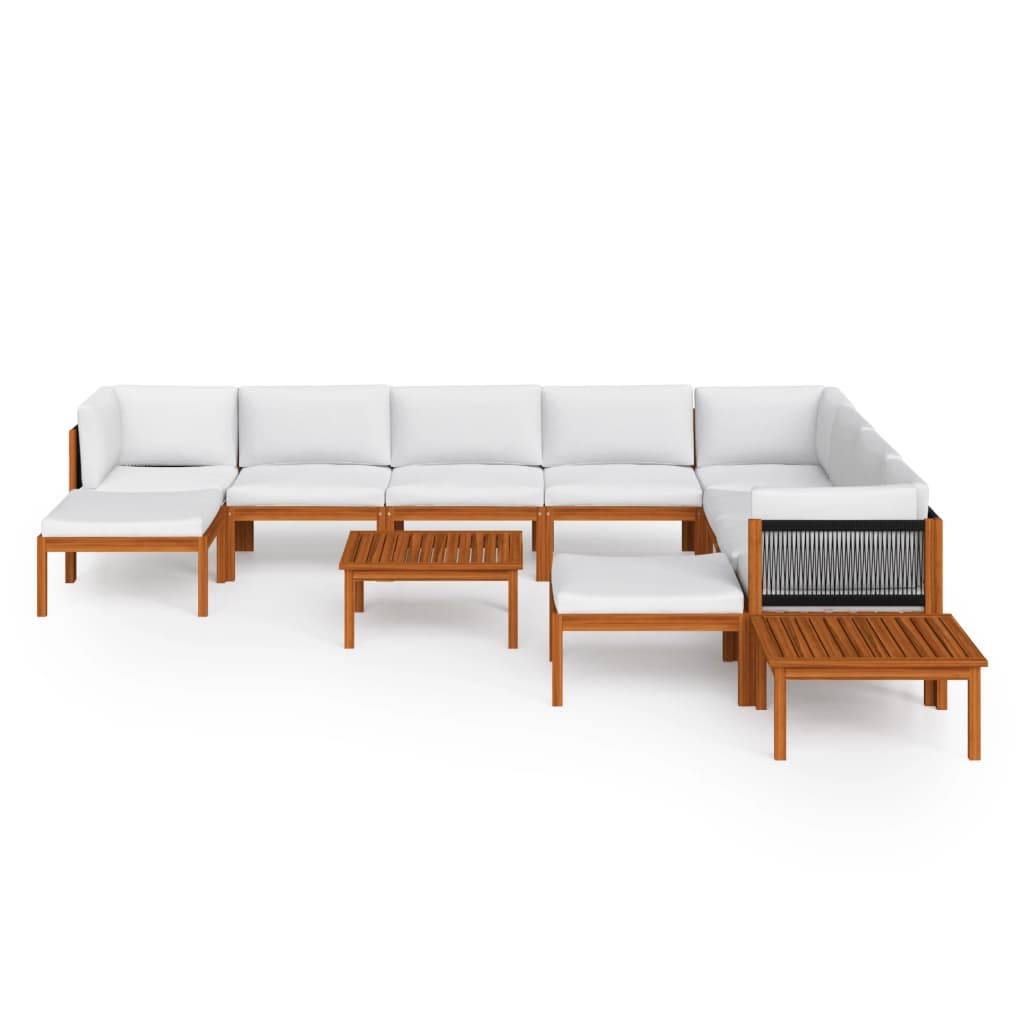 Helloshop26 - Salon de jardin meuble d'extérieur ensemble de mobilier 12 pièces avec coussins crème bois d'acacia solide - Imagen 1