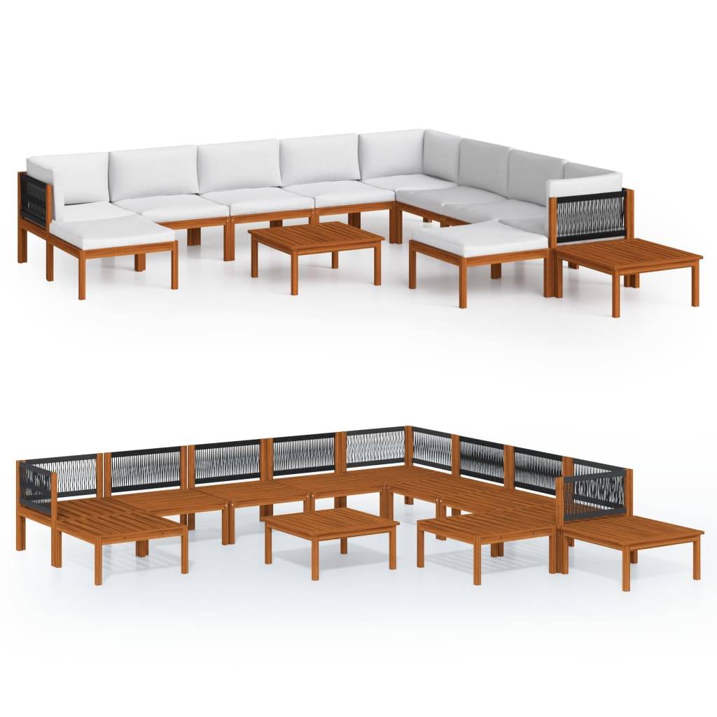 Helloshop26 - Salon de jardin meuble d'extérieur ensemble de mobilier 12 pièces avec coussins crème bois d'acacia solide - Imagen 2