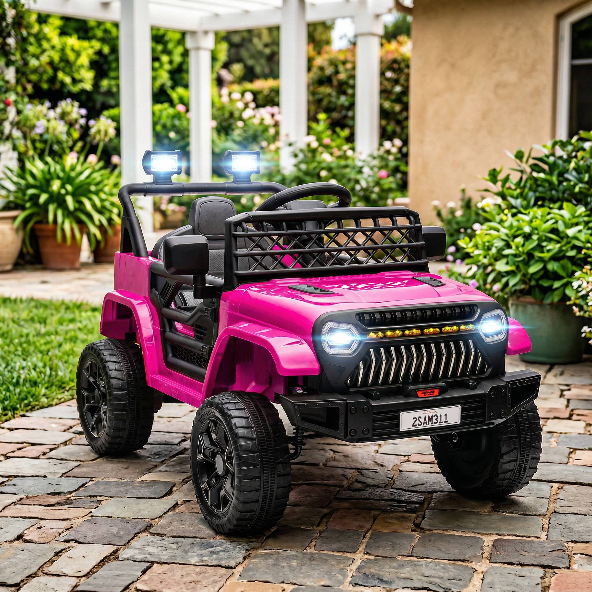 Sans Marque - Voiture électrique enfants 12V télécommande 2,4 GHz 2 moteurs klaxon lumières LED musique 3-8 ans rose - Image 4