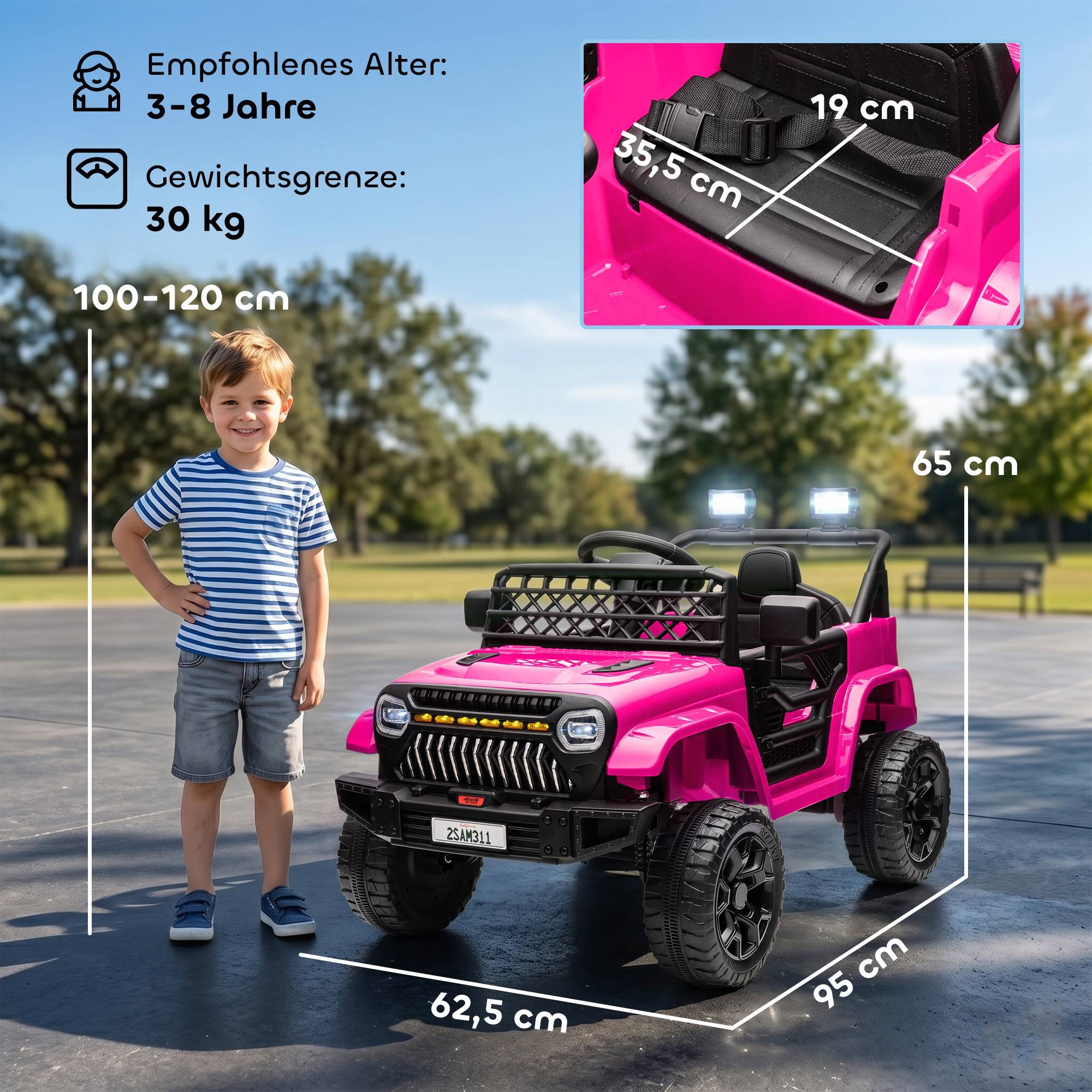 Sans Marque - Voiture électrique enfants 12V télécommande 2,4 GHz 2 moteurs klaxon lumières LED musique 3-8 ans rose - Image 5