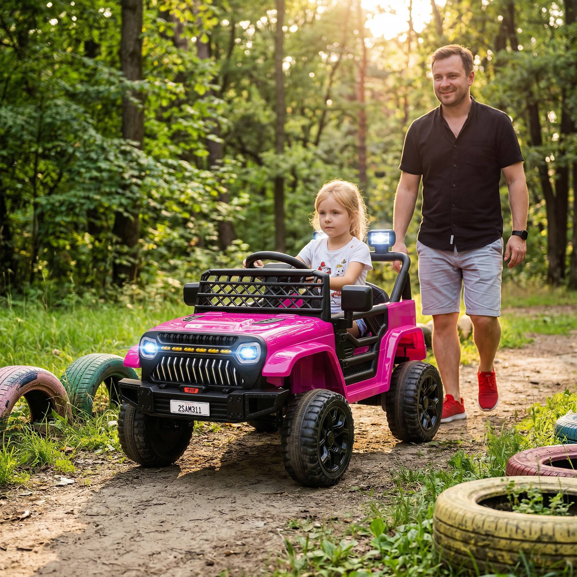 Sans Marque - Voiture électrique enfants 12V télécommande 2,4 GHz 2 moteurs klaxon lumières LED musique 3-8 ans rose - Image 3