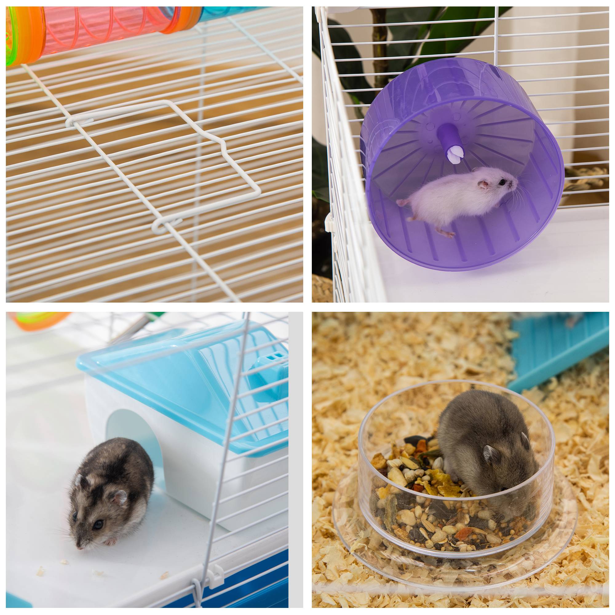 Cage Acier PP Hamsters 3 Niveaux Avec Tubes Et Accessoires 59x36x47cm Bleu - ComfortXL Outdoor Living - Image 10