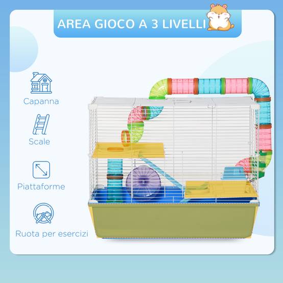 Cage Acier PP Hamsters 3 Niveaux Avec Tubes Et Accessoires 59x36x47cm Bleu - ComfortXL Outdoor Living - Image 6