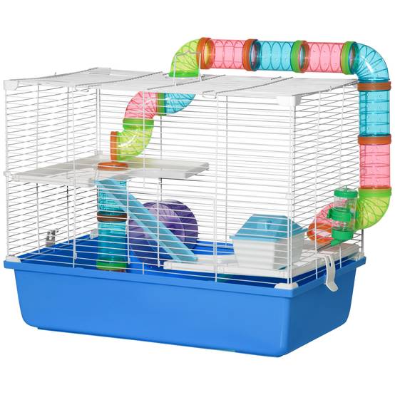 Cage Acier PP Hamsters 3 Niveaux Avec Tubes Et Accessoires 59x36x47cm Bleu - ComfortXL Outdoor Living - Image 2
