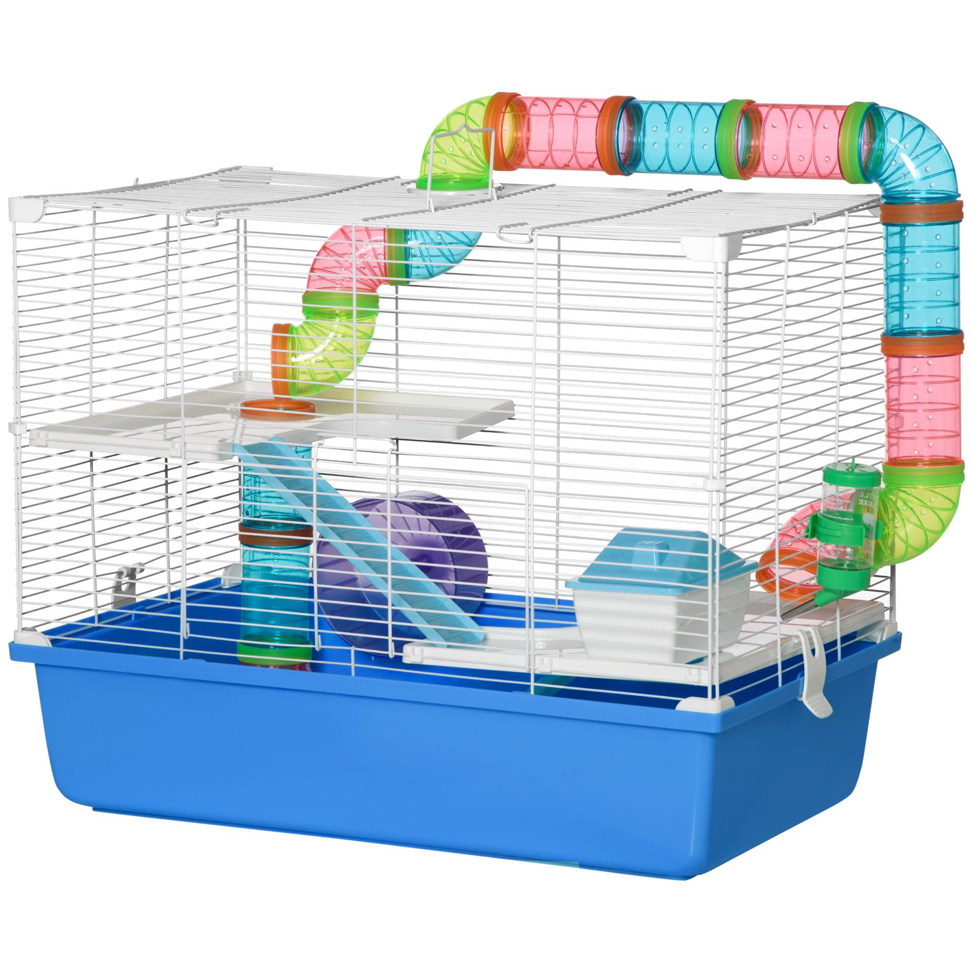 Cage Acier PP Hamsters 3 Niveaux Avec Tubes Et Accessoires 59x36x47cm Bleu - ComfortXL Outdoor Living - Image 2