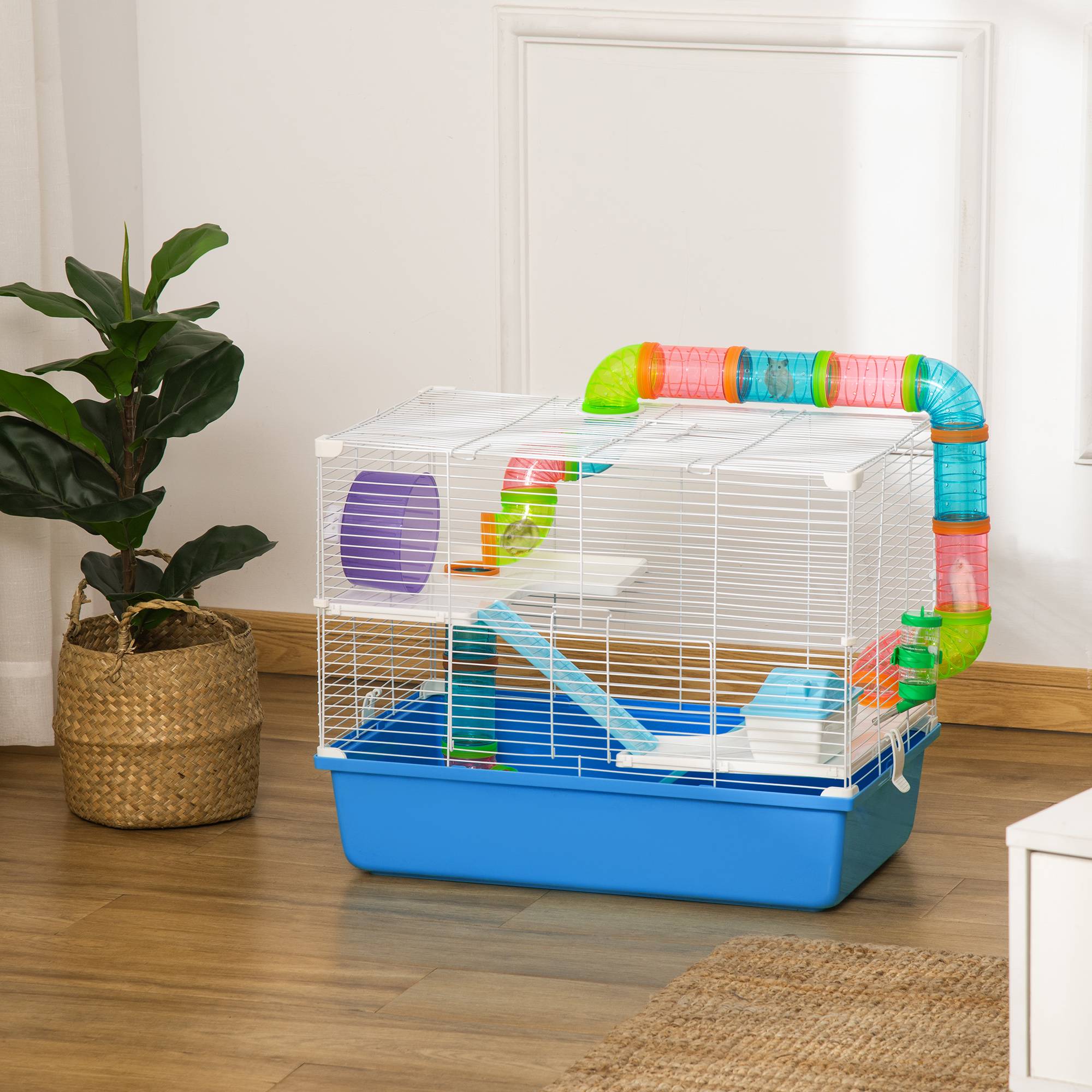 Cage Acier PP Hamsters 3 Niveaux Avec Tubes Et Accessoires 59x36x47cm Bleu - ComfortXL Outdoor Living - Image 4