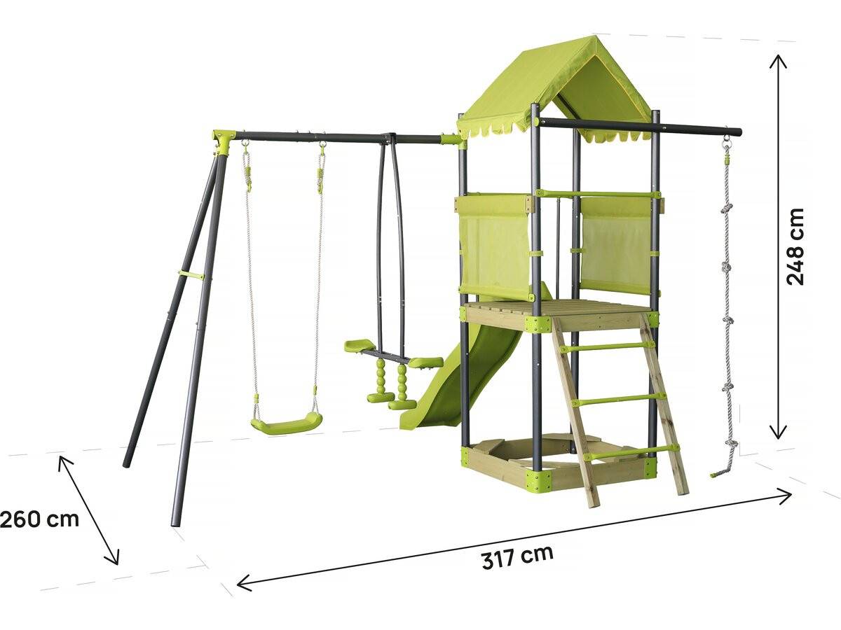 Habitat Et Jardin - Aire De Jeu Portique En Métal Avec Toboggan Et Bac A Sable "sohane"  - Vert -habitat Et Jardin - Image 3