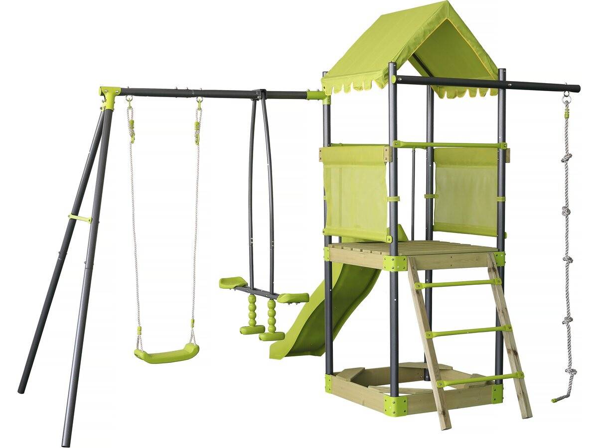 Habitat Et Jardin - Aire De Jeu Portique En Métal Avec Toboggan Et Bac A Sable "sohane"  - Vert -habitat Et Jardin - Image 1