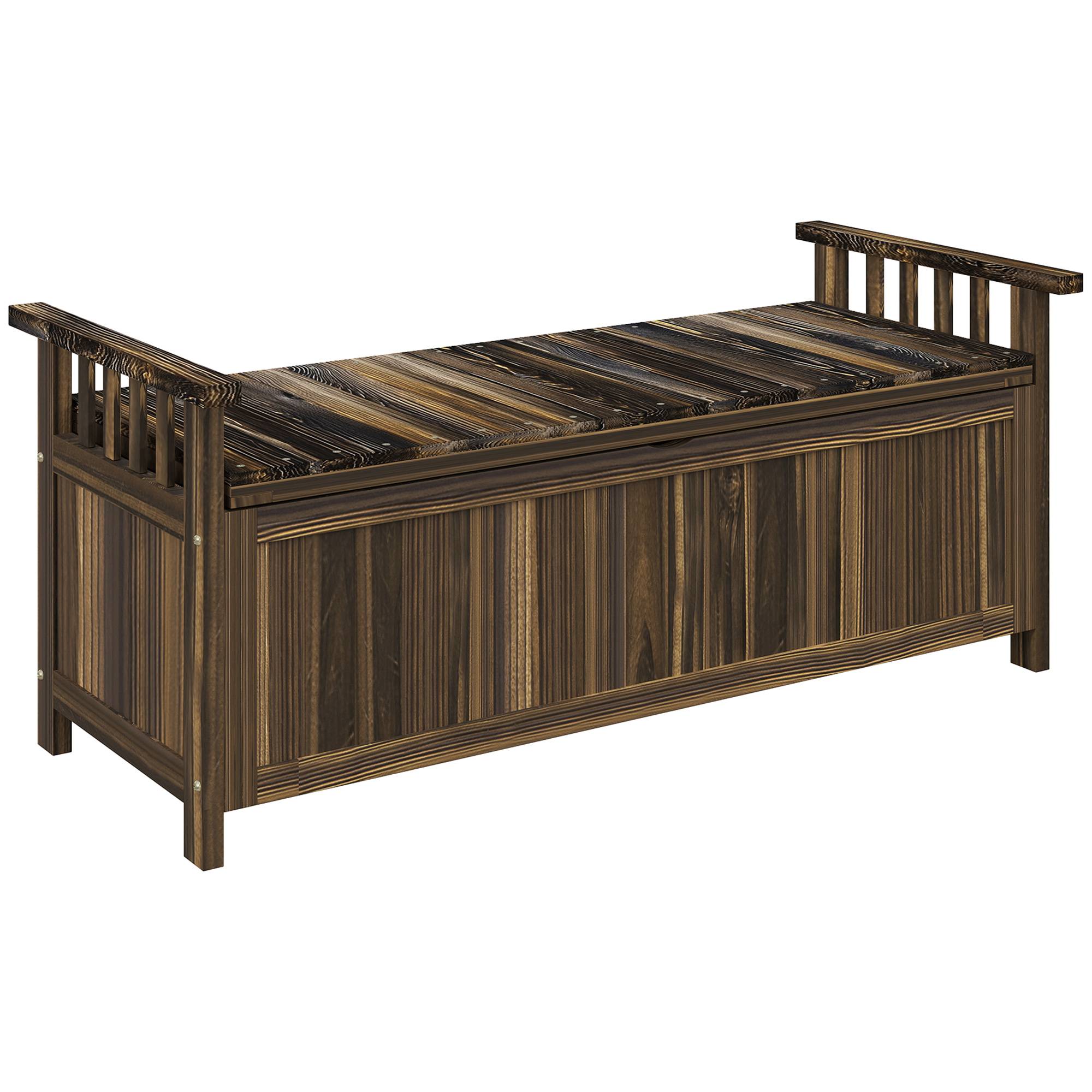 ComfortXL - Banc de jardin coffre 2 places bois de sapin brun brûlé 128,5 x 52 x 53,5 cm rangement 151 L extérieur - Image 10