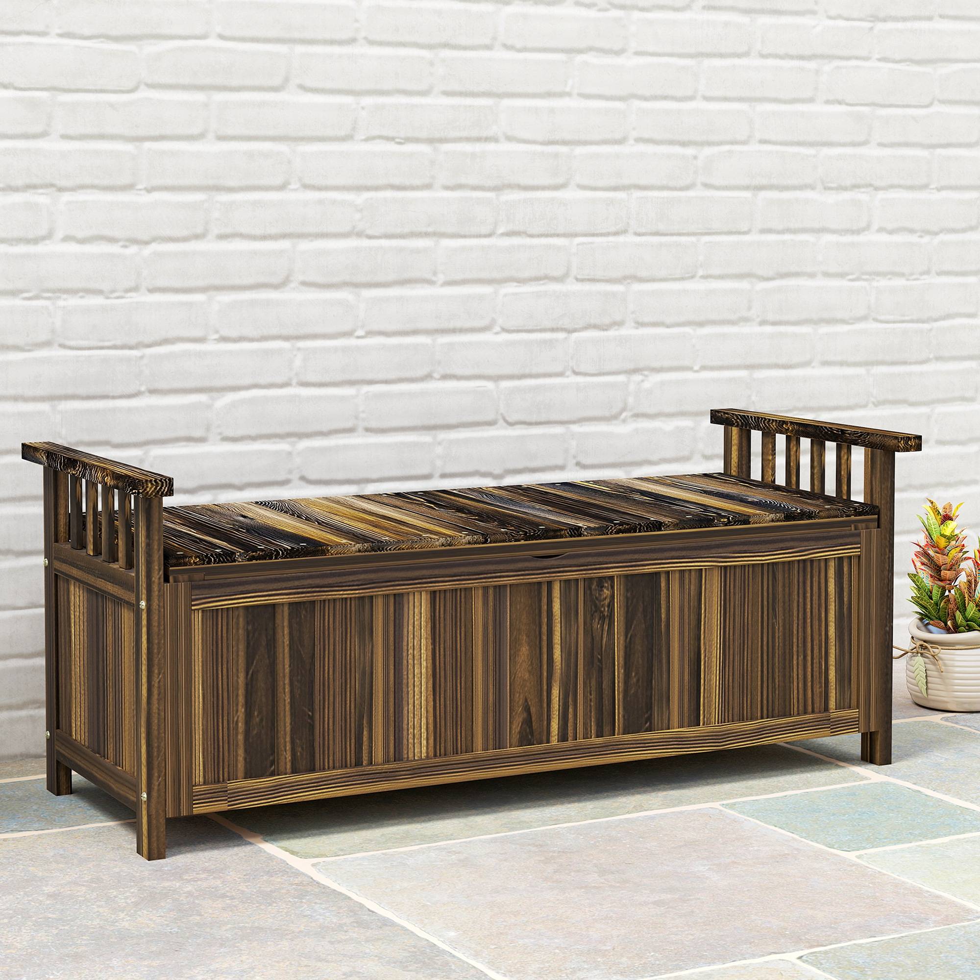 ComfortXL - Banc de jardin coffre 2 places bois de sapin brun brûlé 128,5 x 52 x 53,5 cm rangement 151 L extérieur - Image 1