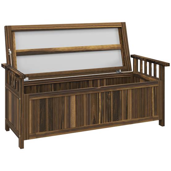 ComfortXL - Banc de jardin coffre 2 places bois de sapin brun brûlé 128,5 x 52 x 53,5 cm rangement 151 L extérieur - Image 2