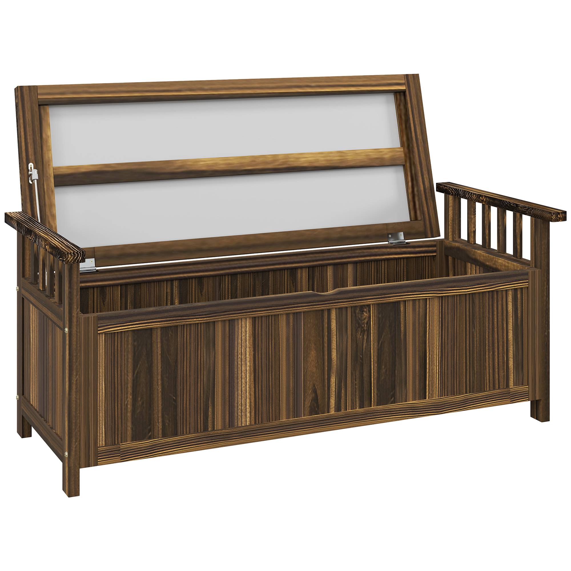 ComfortXL - Banc de jardin coffre 2 places bois de sapin brun brûlé 128,5 x 52 x 53,5 cm rangement 151 L extérieur - Image 2