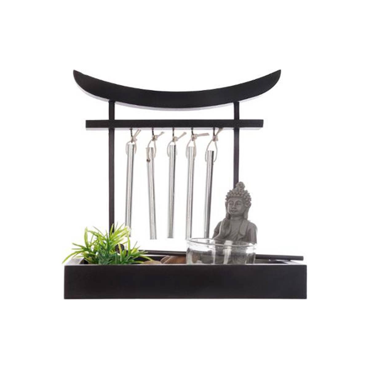 Jardin Zen Bouddha sur un plateau avec Grelots, Photophore et décoration - Image 2