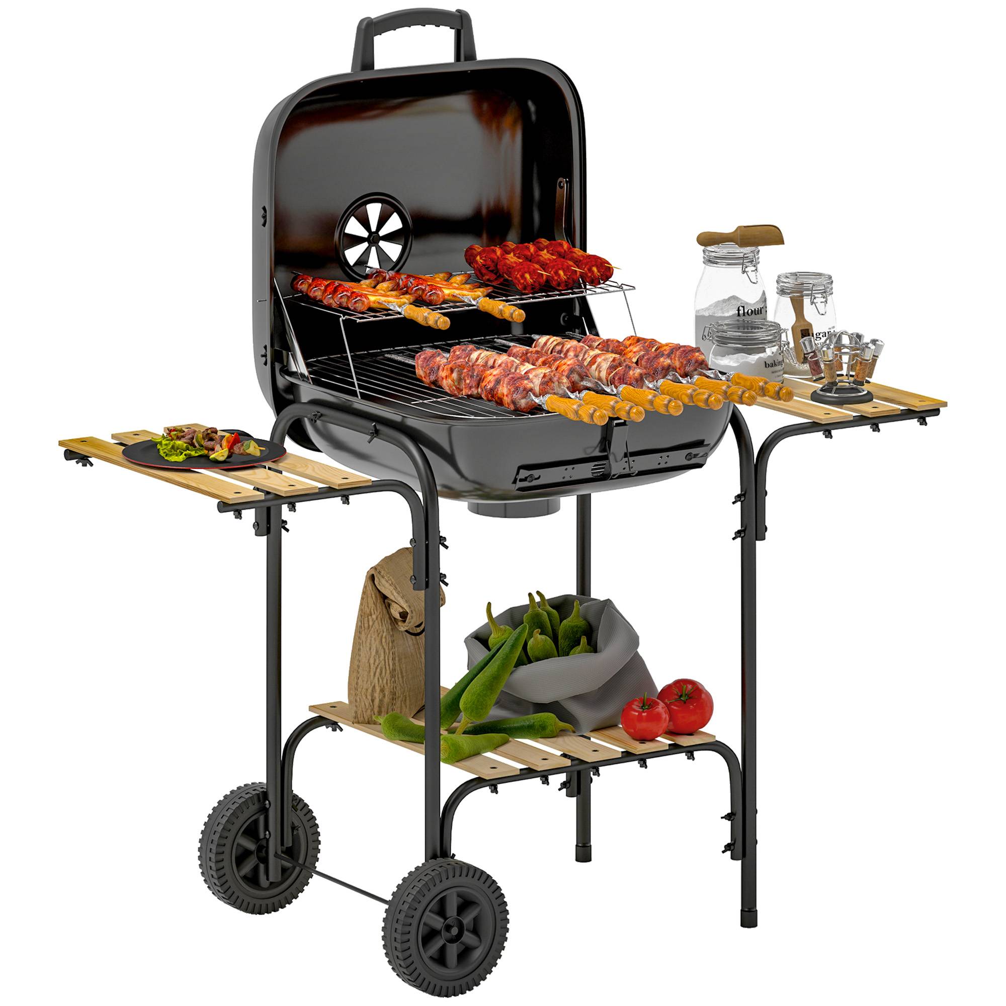 PANGIVO - Barbecue chariot à charbon acier noir 98 x 54 x 91 cm - PANGIVO - Image 1
