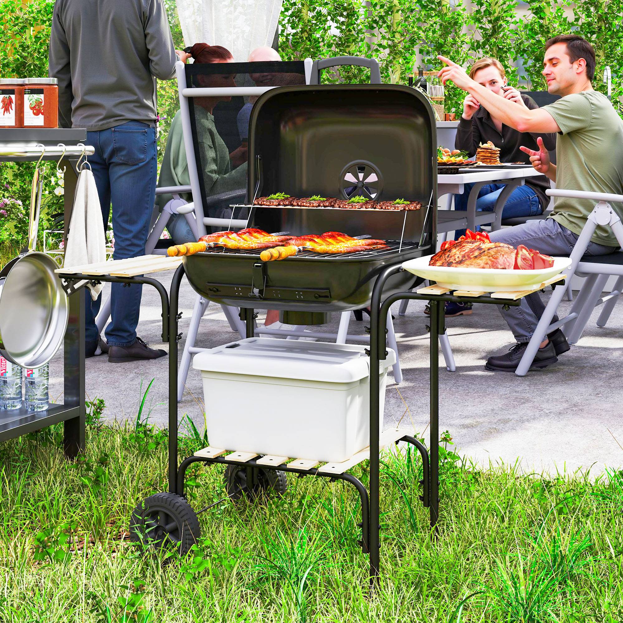 PANGIVO - Barbecue chariot à charbon acier noir 98 x 54 x 91 cm - PANGIVO - Image 3