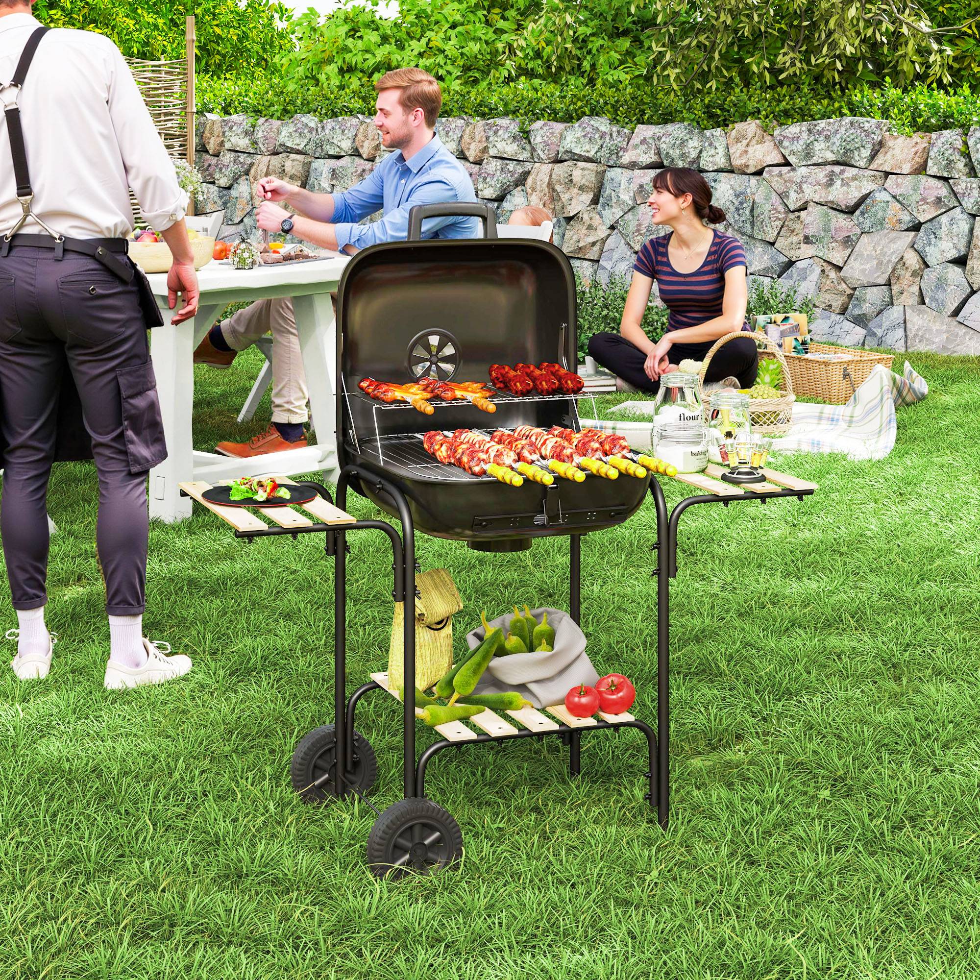 PANGIVO - Barbecue chariot à charbon acier noir 98 x 54 x 91 cm - PANGIVO - Image 4