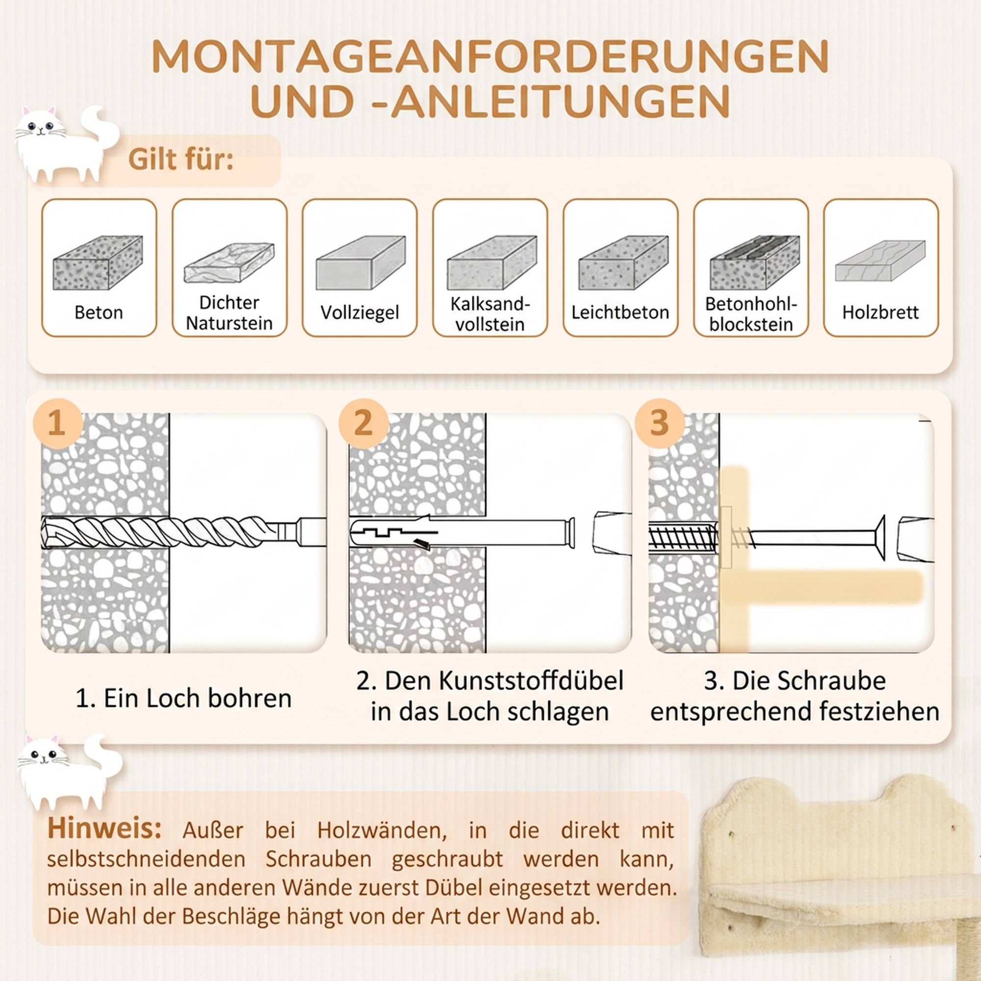 Set mur d'escalade pour chat, 4 pièces, échelle, hamac, plateforme, arbre à chat, beige - Image 9