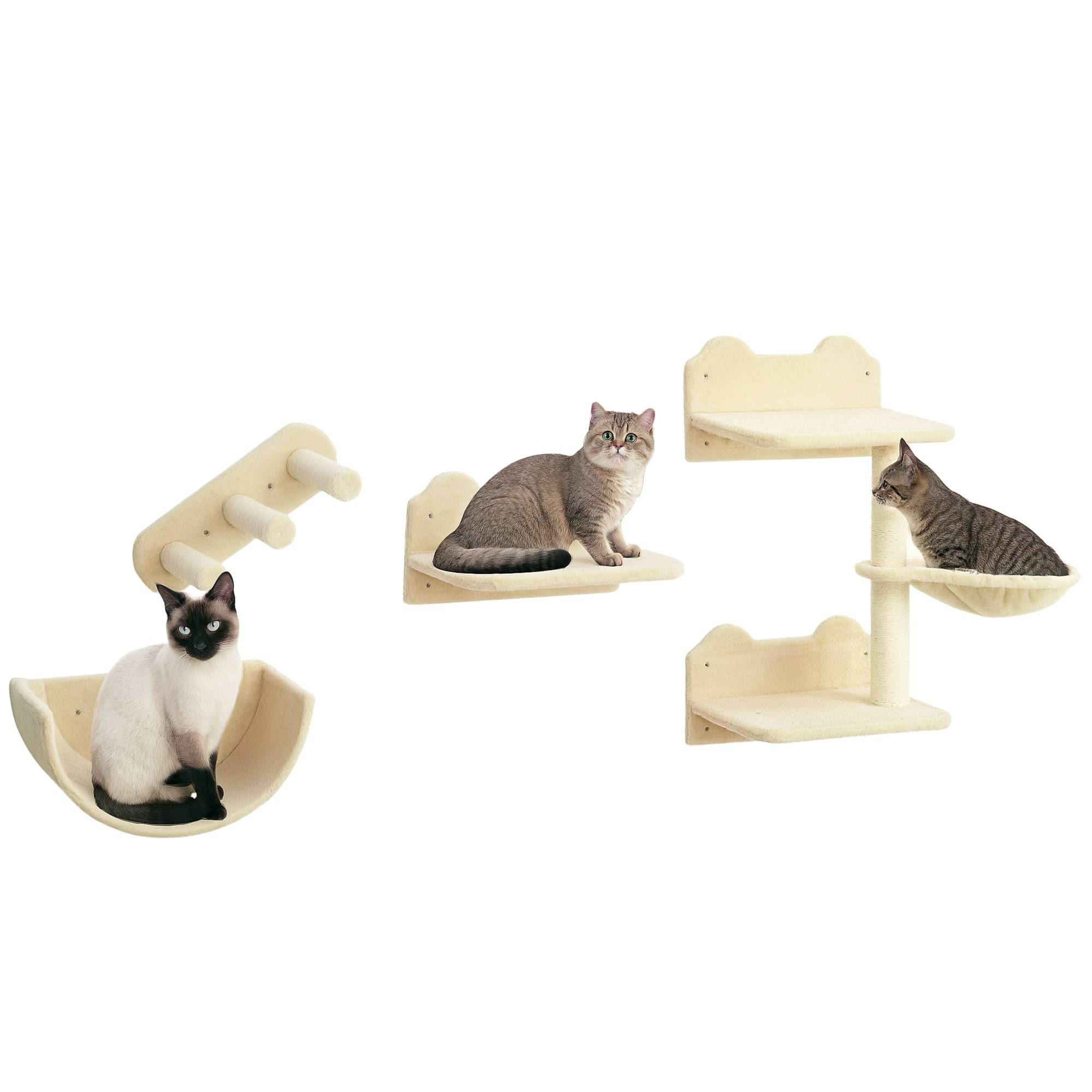 Set mur d'escalade pour chat, 4 pièces, échelle, hamac, plateforme, arbre à chat, beige - Image 1