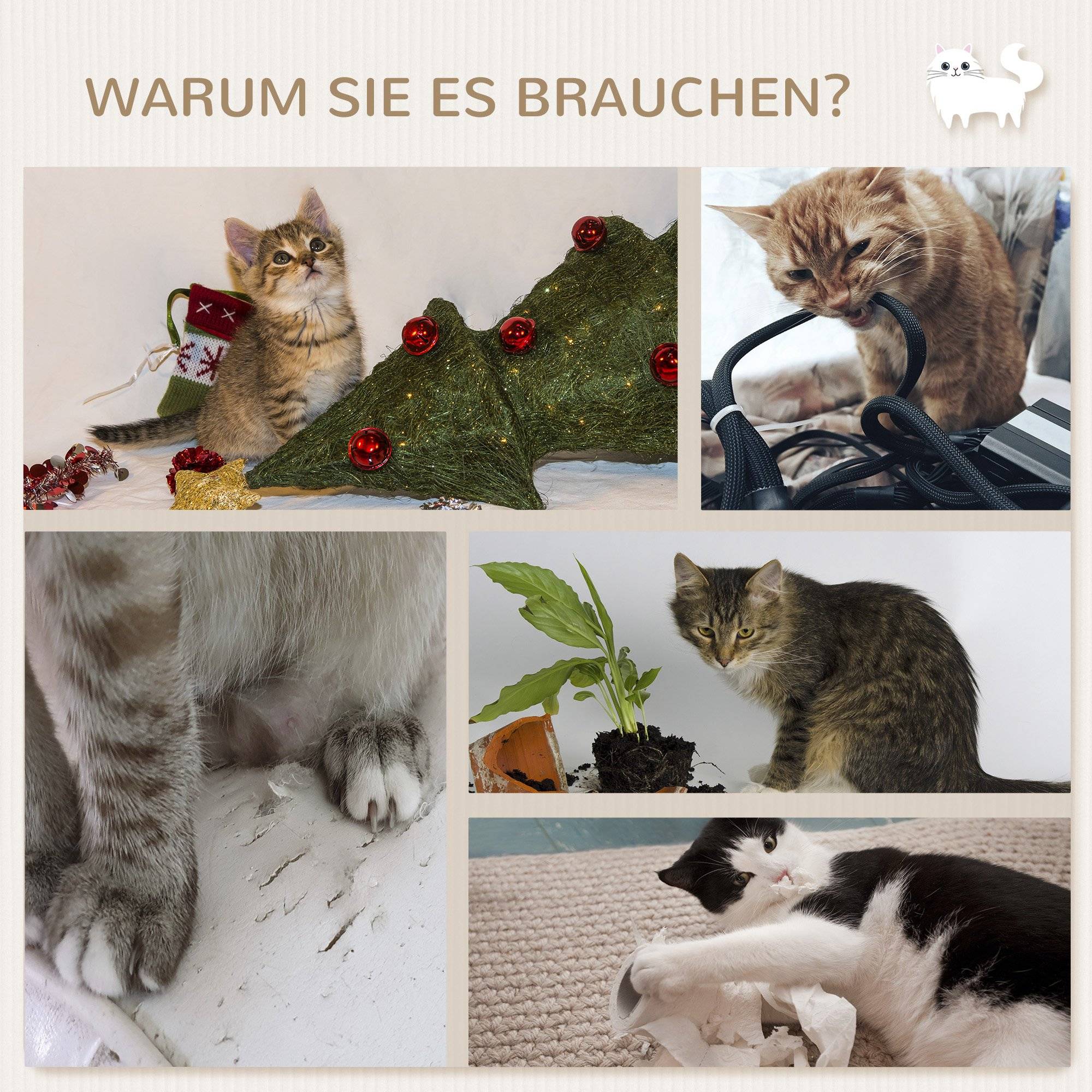 Set mur d'escalade pour chat, 4 pièces, échelle, hamac, plateforme, arbre à chat, beige - Image 8