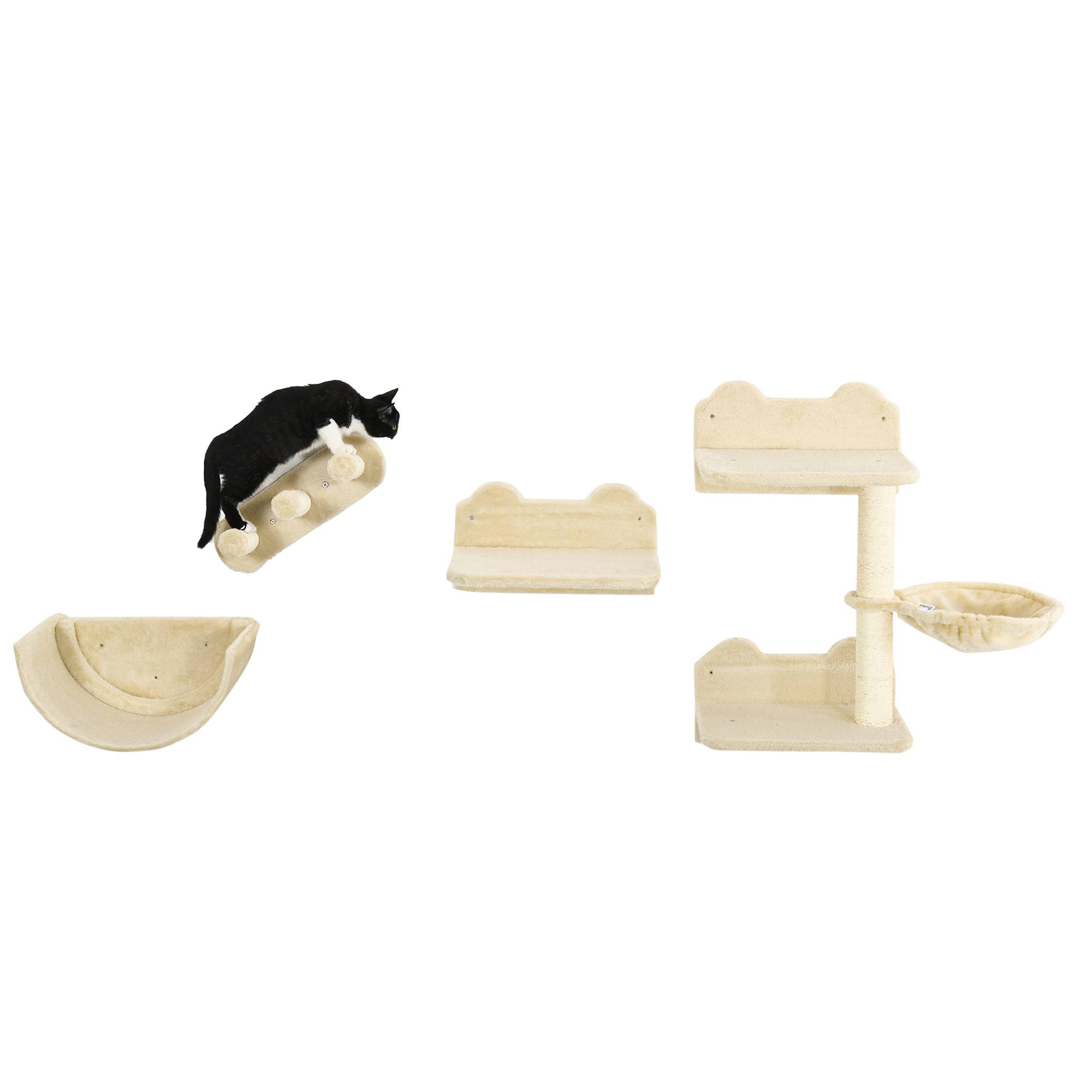 Set mur d'escalade pour chat, 4 pièces, échelle, hamac, plateforme, arbre à chat, beige - Image 2