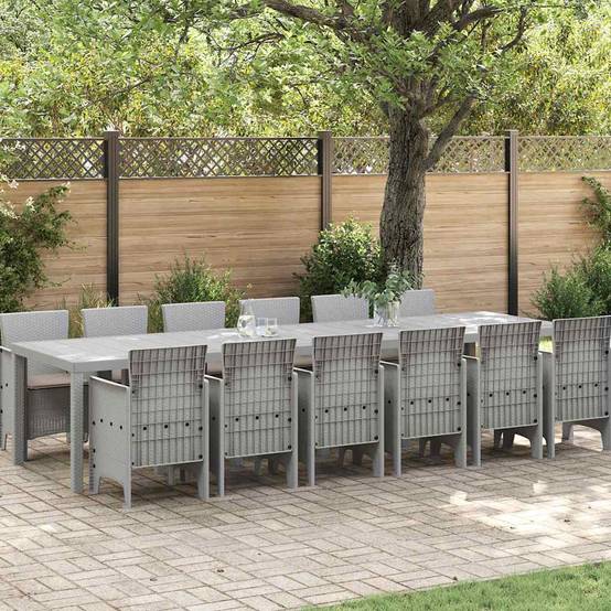 Salon de Jardin Gris 12 Personnes en Poly Rattan Grande Table pour Recevoir sur la Terrasse Gris Clair – ComfortXL Outdoor Living - Image 1