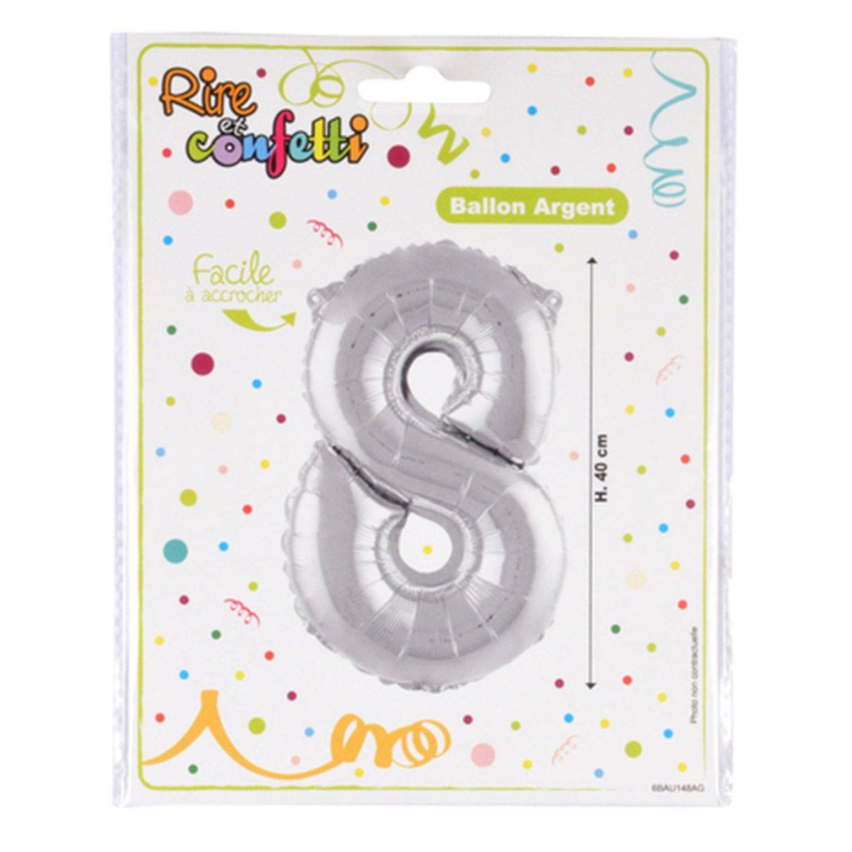 Ballon Gonflable Métallisé "Chiffre 8" 40cm Argent - Image 2