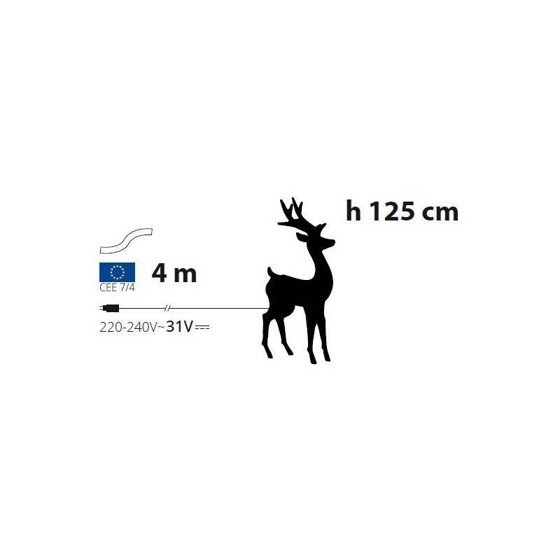 Lotti - Renne lumineux 3D H125cm fil tressé crème et marron 240 LED ambré fixe Smart Connect 31V professionnel Lotti - Imagen 3