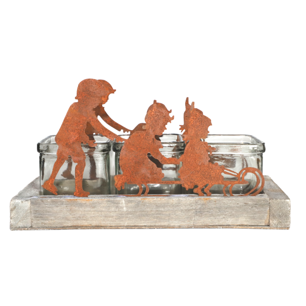 Photophore en bois, métal et verre marron 27 x 11.5 x 14 cm Chemin de campagne - Imagen 1