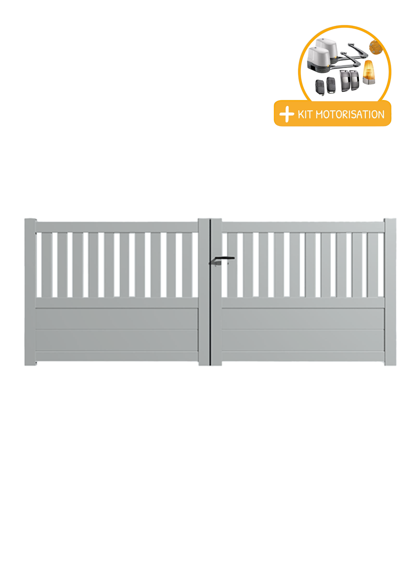 Portail Packit - Portail alu battant semi-ajouré en kit +MOT dim. L.3500 (entre piliers) X H.1300 mmMOT LOCKYVIA (à bras)  Gris Lumière (RAL 7035)