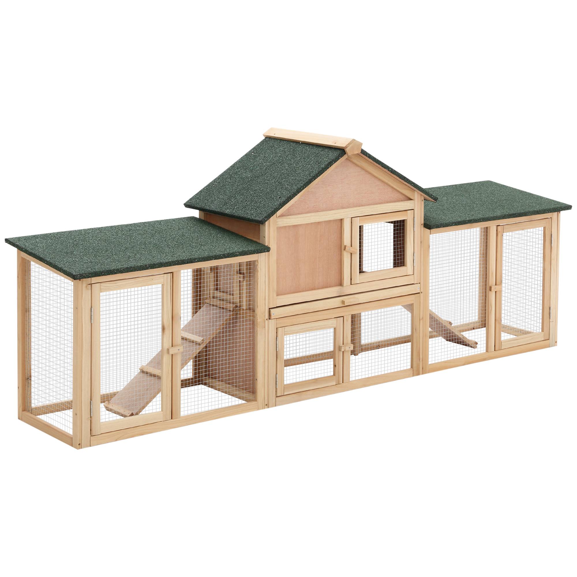 Sans Marque - Clapier cage lapins rongeurs XXL nain 2 étages toit bitumé intégral tiroir déjection 210x45,5x84,5 cm pin pré-huilé - Image 1