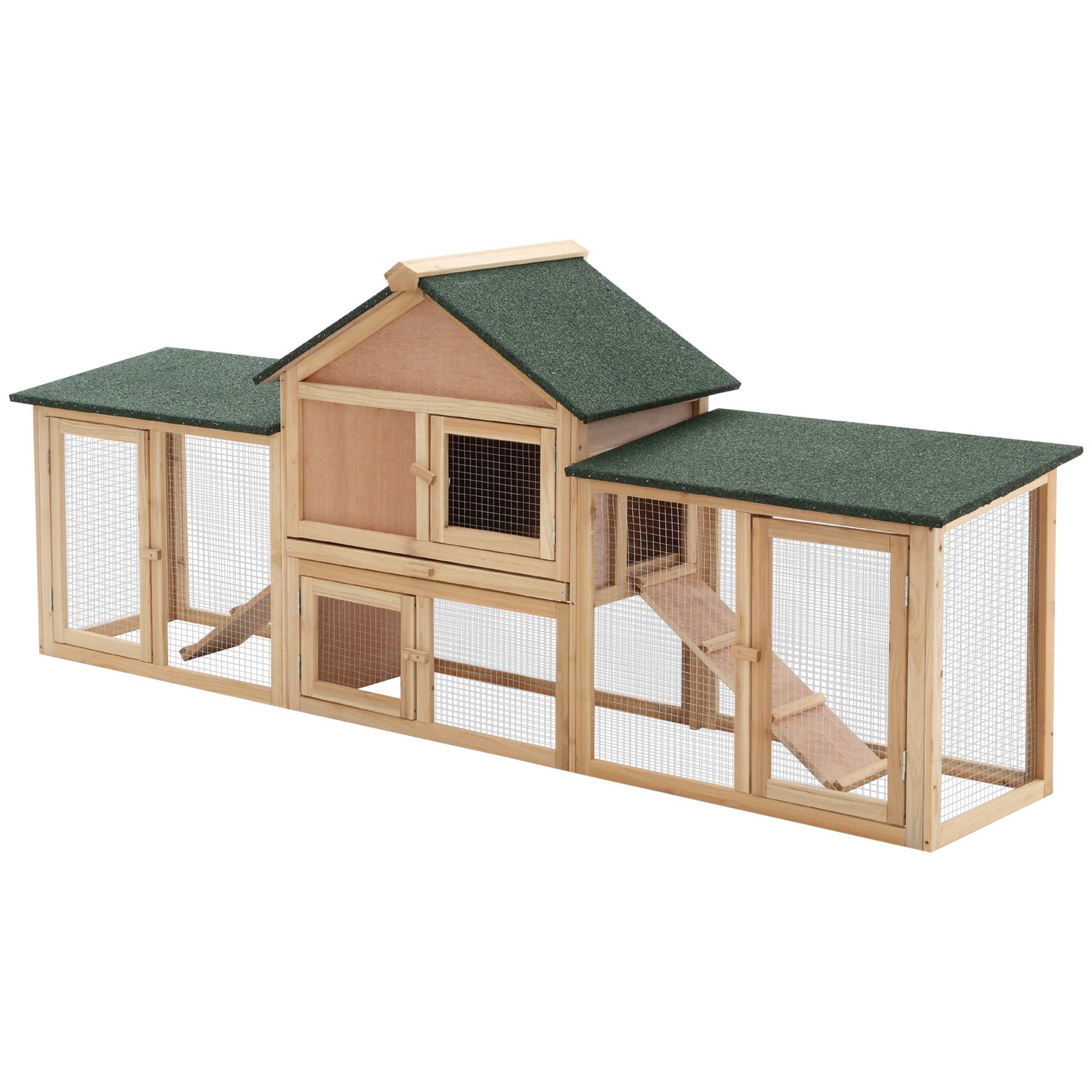 Sans Marque - Clapier cage lapins rongeurs XXL nain 2 étages toit bitumé intégral tiroir déjection 210x45,5x84,5 cm pin pré-huilé - Image 2