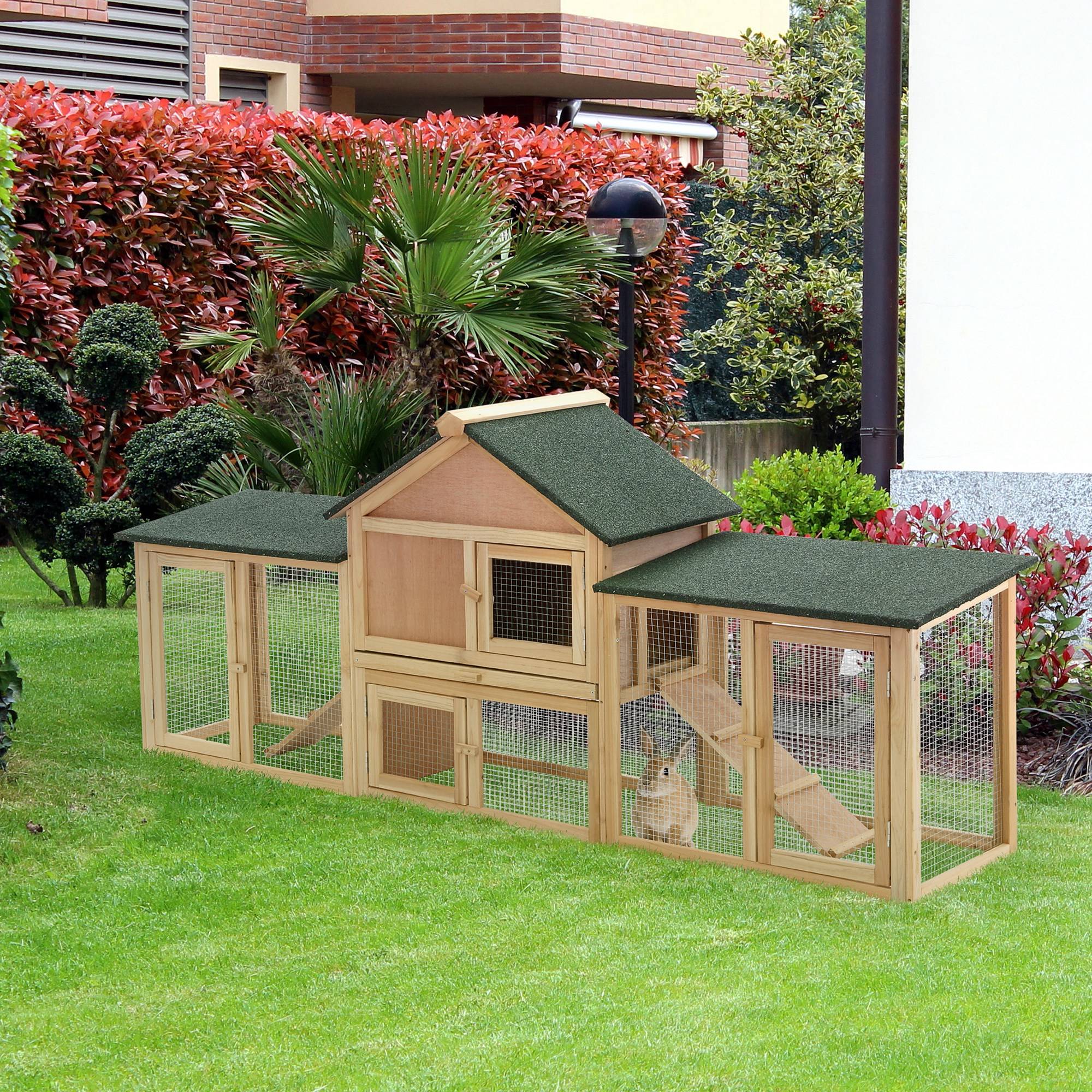 Sans Marque - Clapier cage lapins rongeurs XXL nain 2 étages toit bitumé intégral tiroir déjection 210x45,5x84,5 cm pin pré-huilé - Image 4