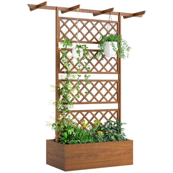 Jardinière avec treillis, bois, coin, support arrière et toit - Image 1