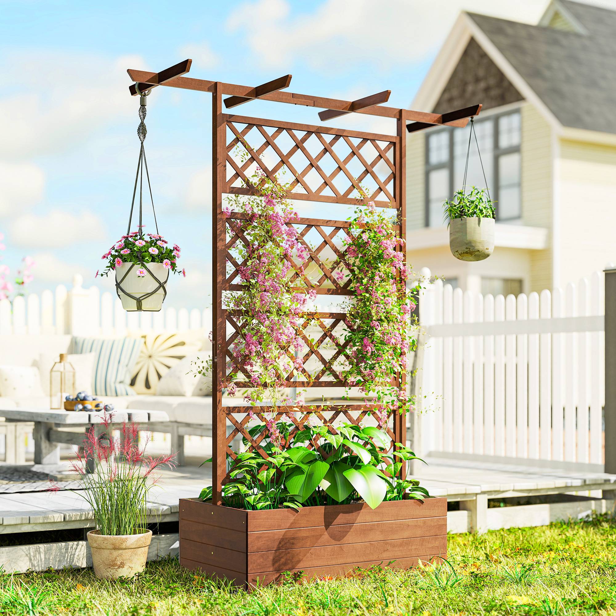 Jardinière avec treillis, bois, coin, support arrière et toit - Image 9