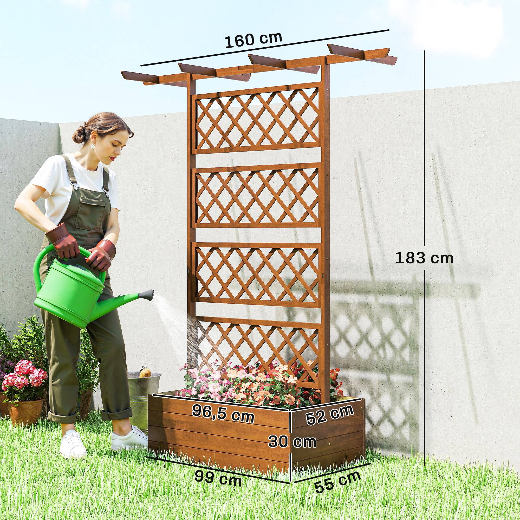 Jardinière avec treillis, bois, coin, support arrière et toit - Image 5