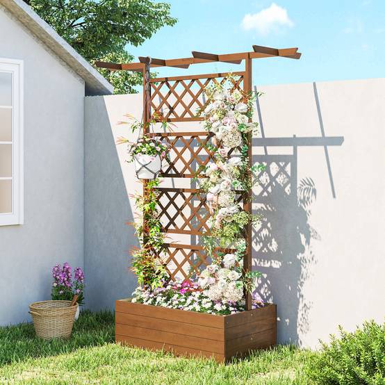 Jardinière avec treillis, bois, coin, support arrière et toit - Image 3