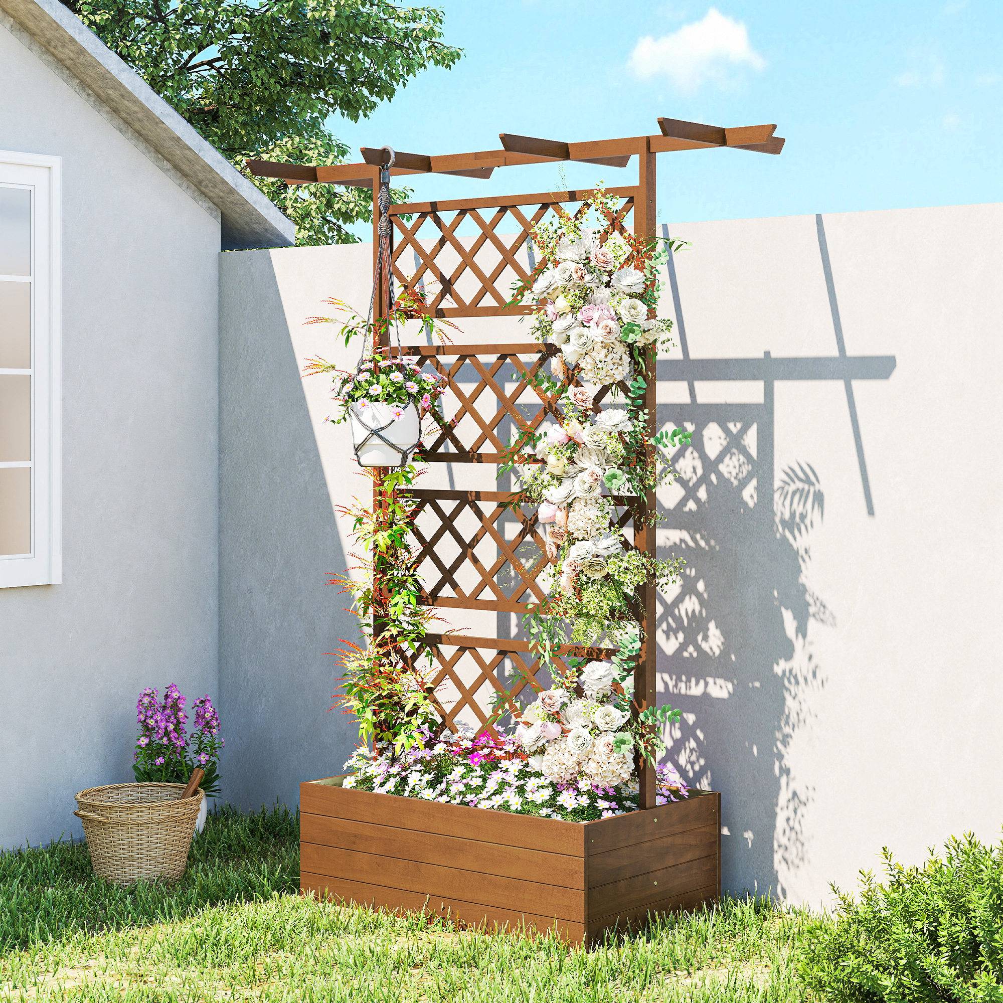 Jardinière avec treillis, bois, coin, support arrière et toit - Image 3