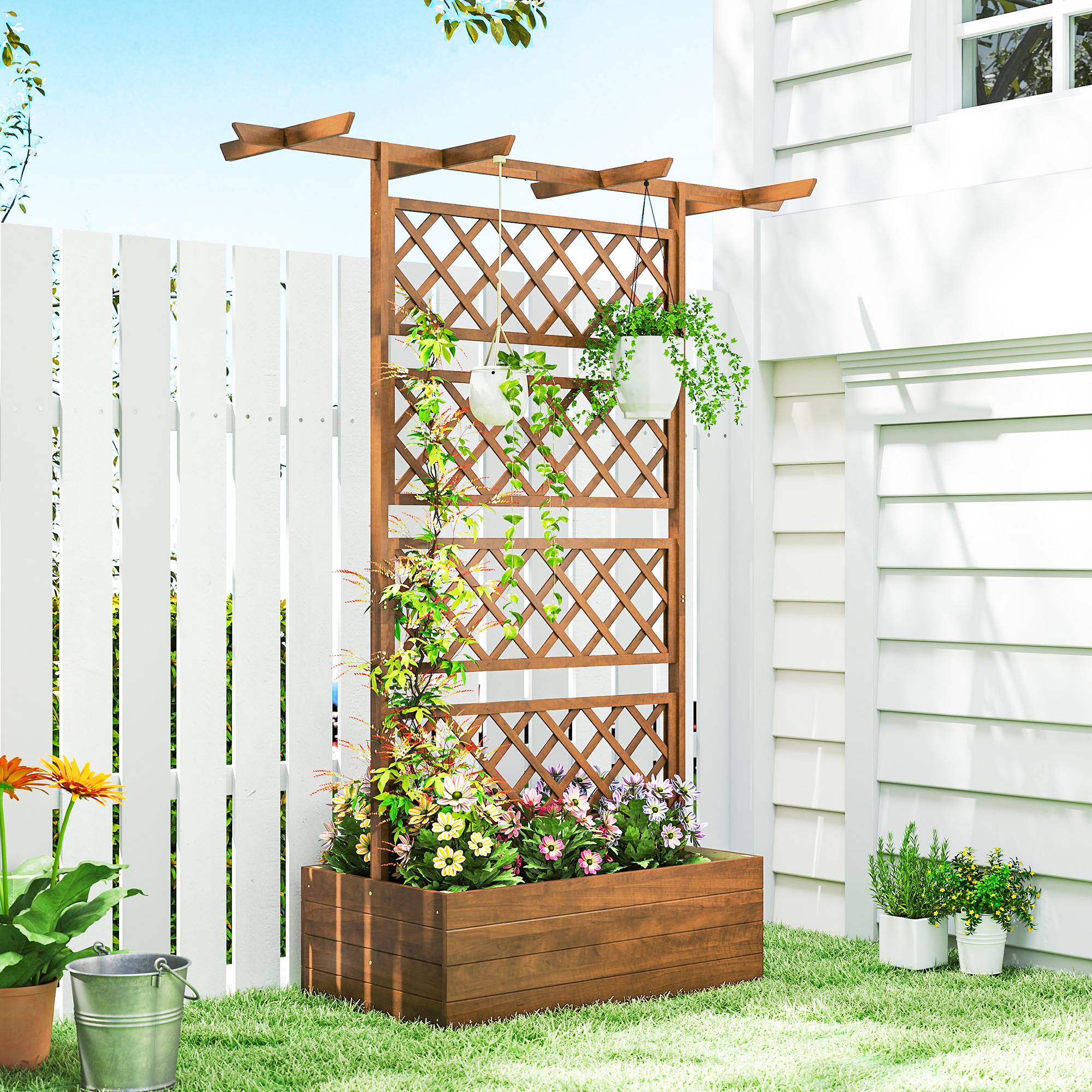 Jardinière avec treillis, bois, coin, support arrière et toit - Image 4