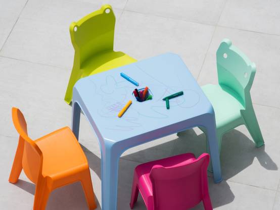 Set 4+1 chaises-table pour enfants intérieur, extérieur bleu ciel/fuchsia/orange/vert citron/menthe JAN garbar - Image 7