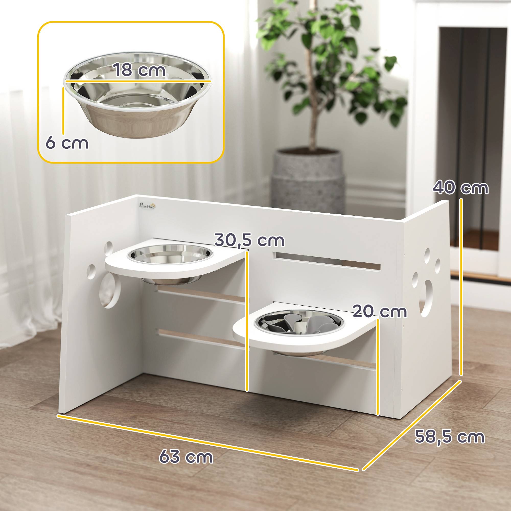 Sans Marque - Gamelle double surélevée chiens hauteur réglable et alimentation lente 63x58,5x40 cm blanche - Image 5