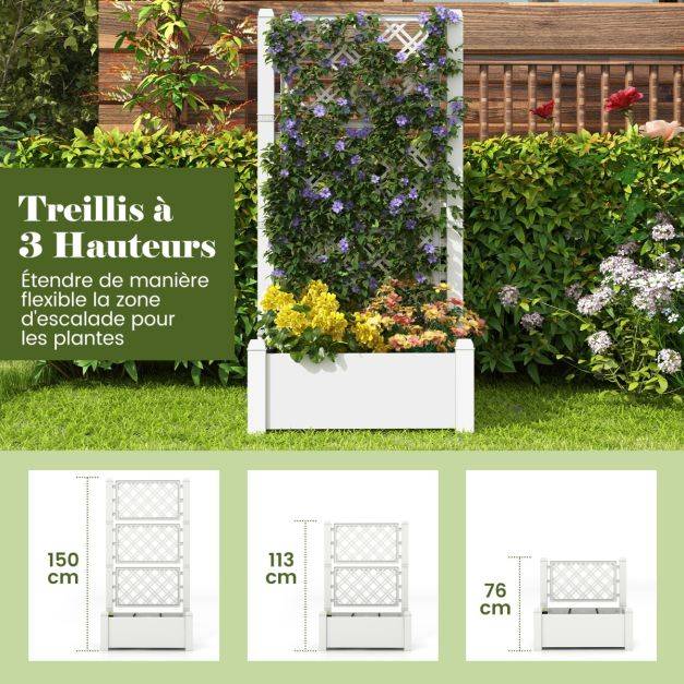 Helloshop26 - Jardinière avec treillis à 3 hauteurs à arrosage automatique lit de jardin surélevé avec indicateur de niveau d'eau blanc et gris - Imagen 4