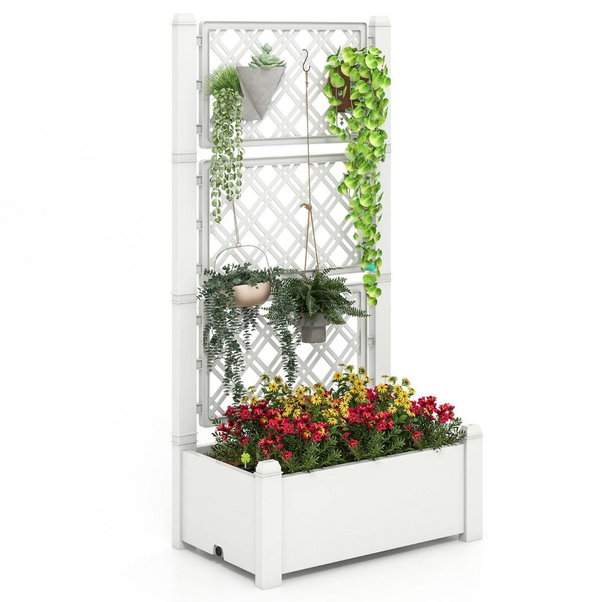 Helloshop26 - Jardinière avec treillis à 3 hauteurs à arrosage automatique lit de jardin surélevé avec indicateur de niveau d'eau blanc et gris - Imagen 1